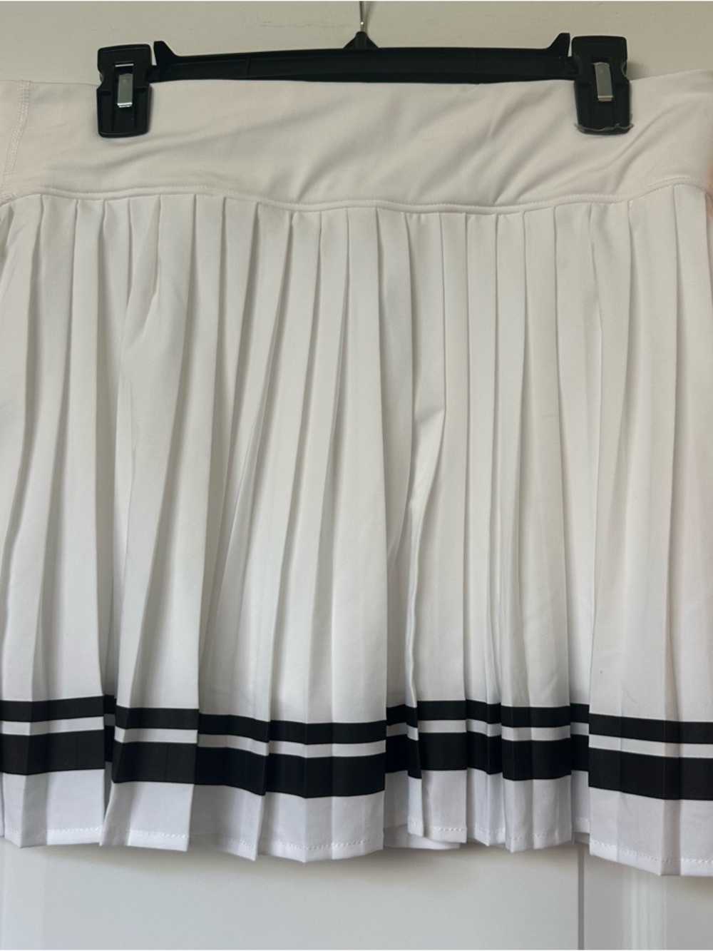 Sincerely Jules White Pleated Mini Skirt with Black Stripe Trim